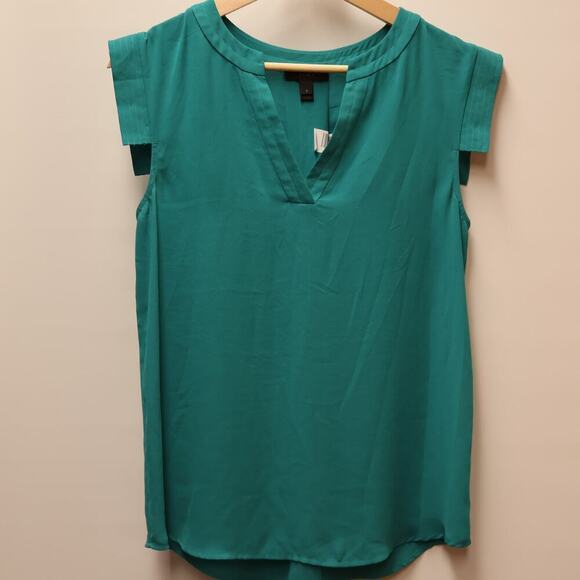 J. Crew V neck Top Stitched Women Size 2 Dress Top  Cap Sleeves Polyester Blend - Picture 2 of 14